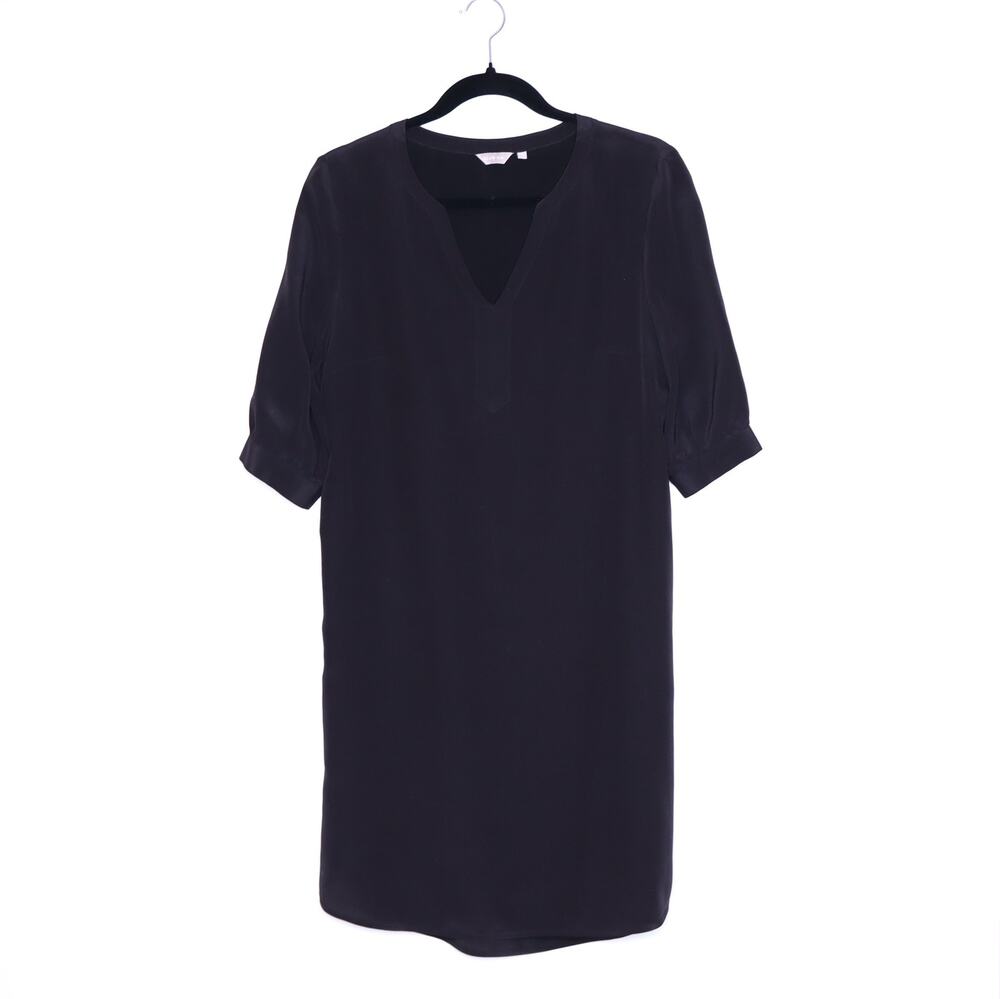 ELLIE KAI Silk Shift Dress Black Tunic Neckline Knee Length Dress Women's 2